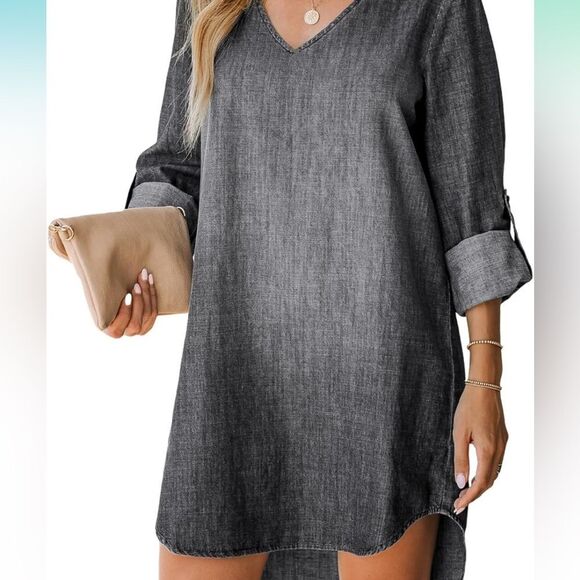 Elegant NWOT Midnight Blue V-Neck Dress Sz L - Picture 2 of 4